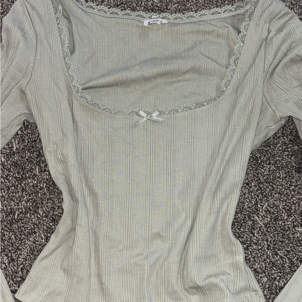 Garage Sage Green Fitted Ribbed Baby doll Tee